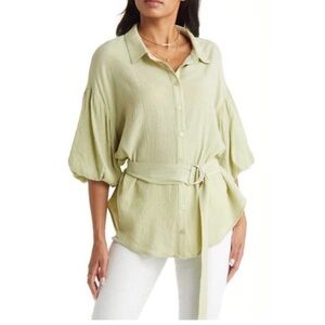 VICI Belted Puff Sleeve Button-up Shirt, size XS